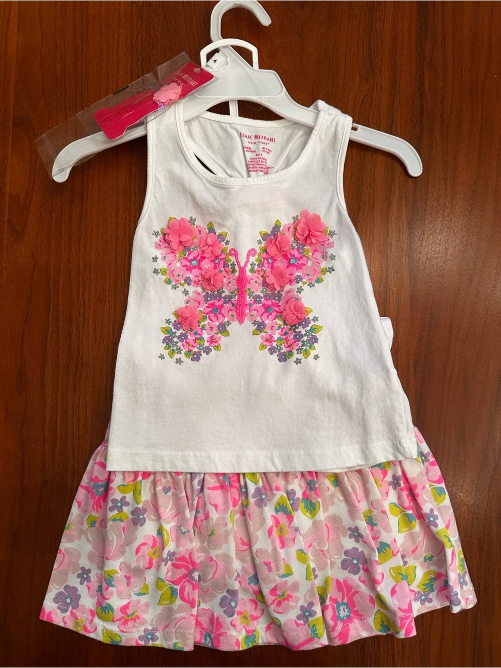 BWT Isaac Mizrahi White Tank Dress with Pink Floral Butterfly Skort size 4 (XS)